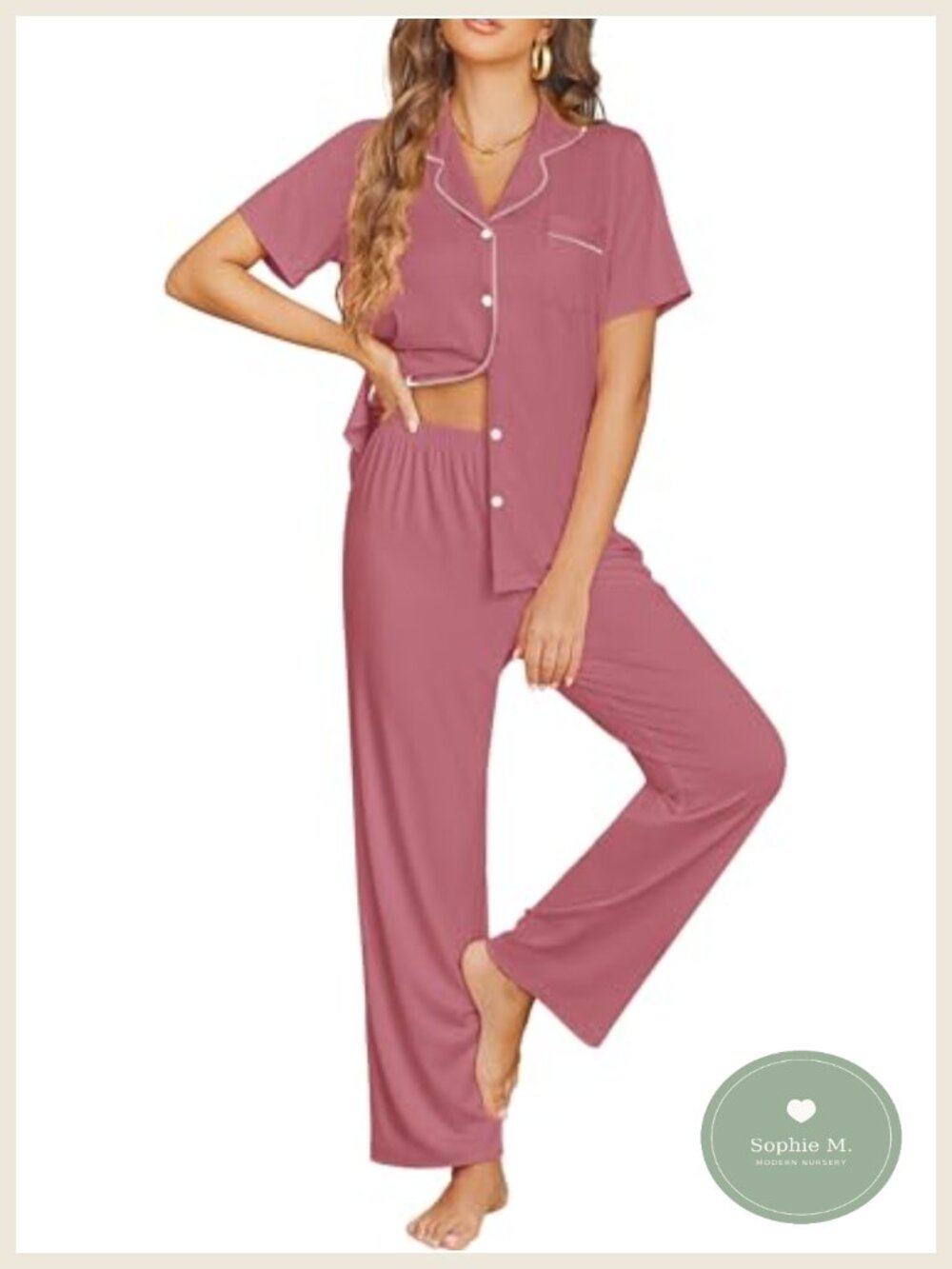 Women's Button Down Pajama Set Short Sleeve Lounge Sleepwear 2 Piece